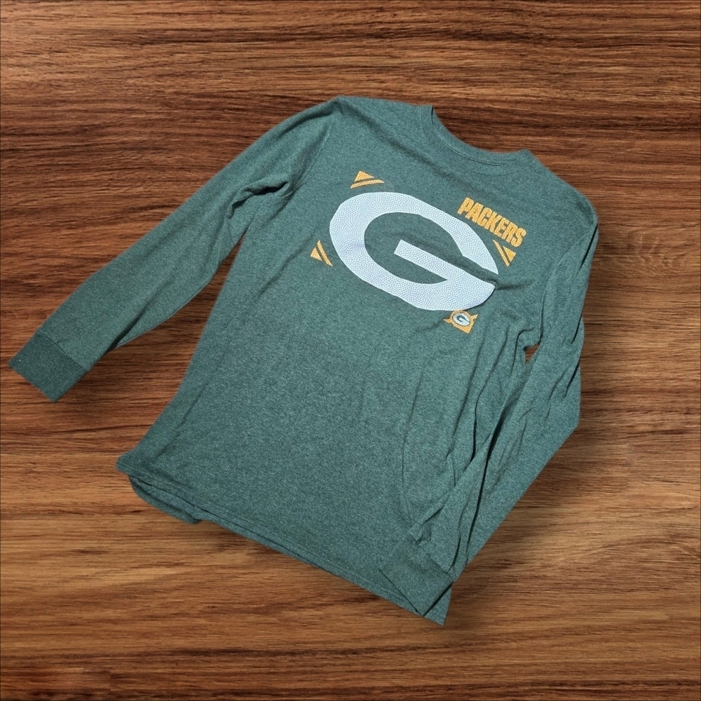 NFL Green Bay Packers Team Apparel Long Sleeve Double Sided  Green Tee Shirt